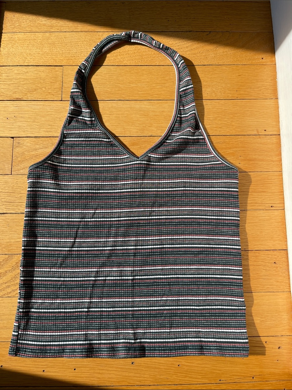 American Eagle Outfitters Striped Halter Tank - Black, Gray & Red